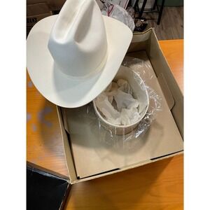 VTG 70s Ivory L 58cm Bailey 5X Beaver Cowboy Hat Ivory 22 5/8 in Original Box